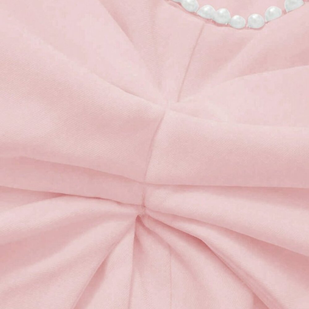 Pink Elegant Women's Romantic Backless Pearl Bow Prom Dress - Picture 7 of 7